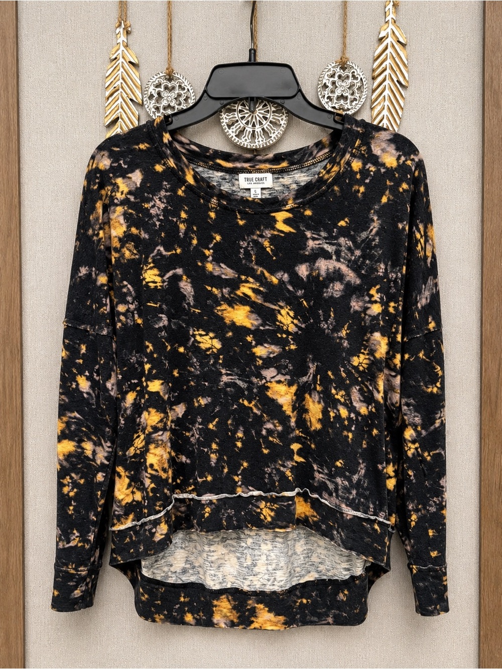 True Craft Black and Yellow Tie-Dye Long Sleeve Top